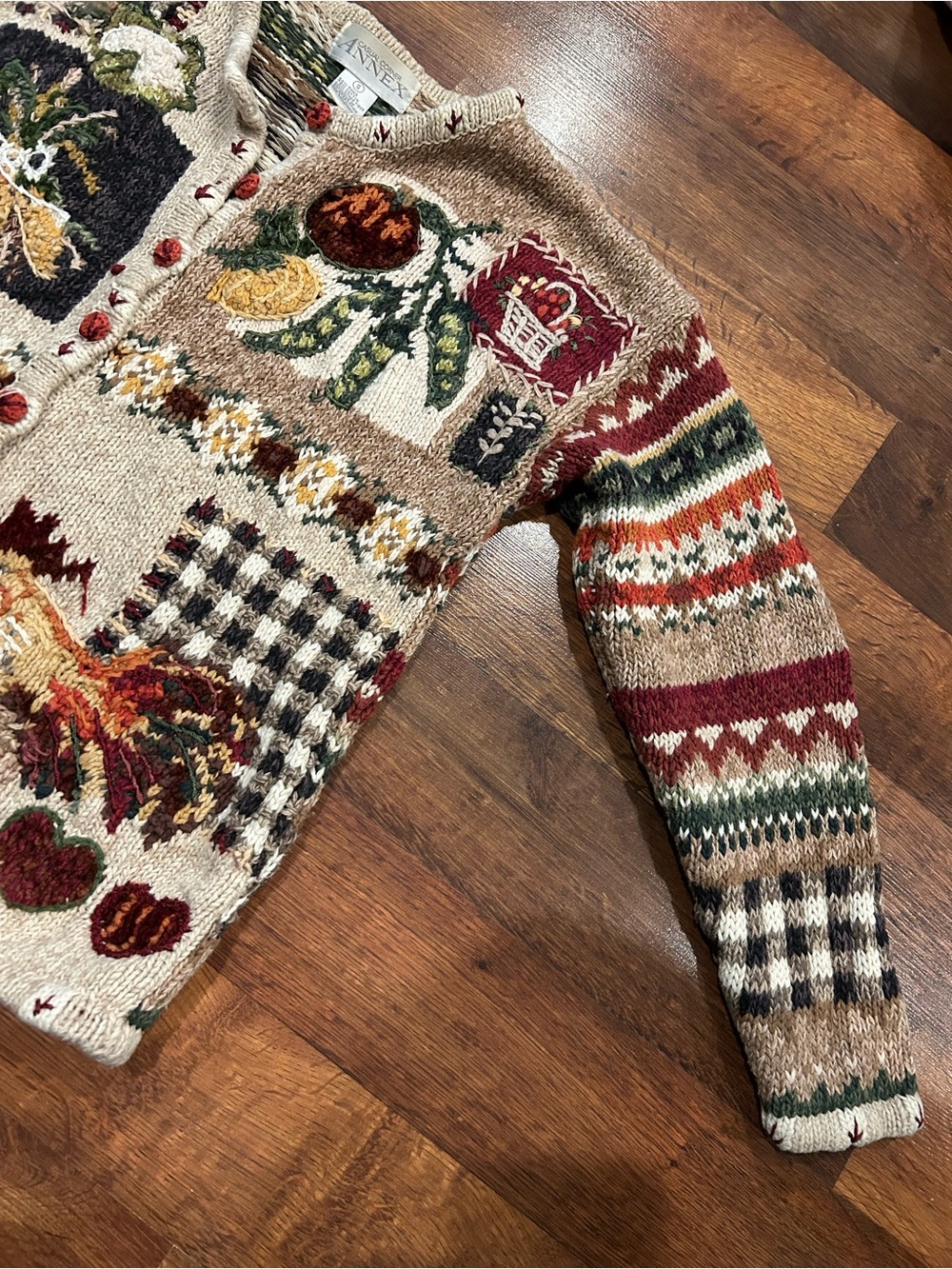 Cottage Core Sweater 90s Vintage Knit Chicken Fall Autumn Granny Cardigan Small - Picture 2 of 10